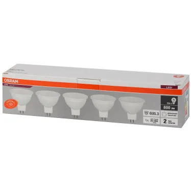 Лампа светодиодная LED 10 Вт GU5.3 4000К 800Лм спот 220 В (замена 75Вт) OSRAM упаковка 5 шт