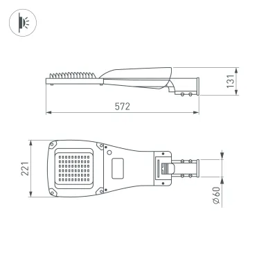 Светильник светодиодный OXOR-GRES-572х221-45W Day4000 (GR, 150x80 deg, 230V) IP66 (ARL)