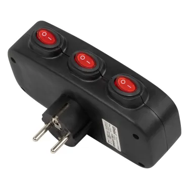 Разветвитель сетевой S-GES3-16OB BLACK с выключателм, с/з. 3 гнезда. 16А, 3500Вт. Черный. ТМ Uniel