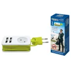 Удлинитель серии Travel шнур 1,5м 1 гнездо 10А без заземления 4USB 2,1A Белый с салатовым ТМ Uniel S-CT1-1,5U WHITE/GREEN