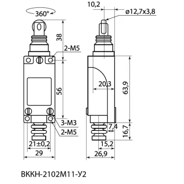 Концевой выключатель ВККН-2102М11-У2 роликовый толкатель 5А 1з+1р  IP65 | SQ0732-0029 | TDM