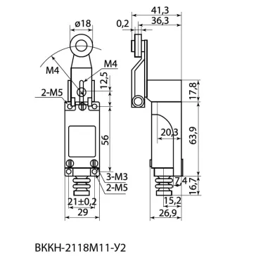 Концевой выключатель ВККН-2118М11-У2 роликовый рычаг 5А 1з+1р IP65  | SQ0732-0030 | TDM