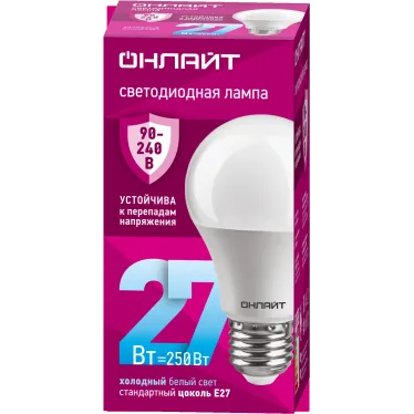 Лампа светодиодная 27вт OLL-A60-27-230-6.5K-E27 PRO 90-240В ОНЛАЙТ