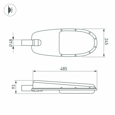 Светильник светодиодный OXOR-ELFA-484х246-38W Day5000 (GR, 144x61 deg, 230V) IP65 (ARL)