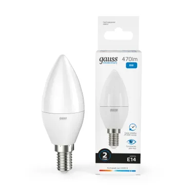 Лампа светодиодная LED 6 Вт 470 лм 6500К свеча холодный E14 AC 220В Elementary Gauss