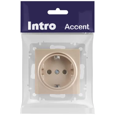 Розетка Intro Accent 6-202-04 2P+E Schuko, 16А-250В, IP20, СУ, шампань