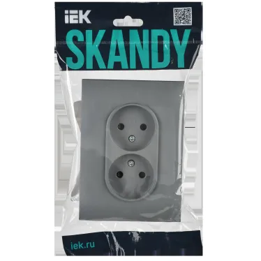 SKANDY Розетка 2-местная без заземления с защитными шторками 10А в сборе SK-R09Gr серый IEK