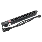 Блок розеток PDU TERACOM PRO 19'' 1U 16А/250В 8 розеток Schuko с выключателем шнур питания длиной 2 метра сечение 3x1.5 мм2 вилка Schuko корпус алюминий черный