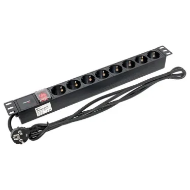 Блок розеток PDU TERACOM PRO 19'' 1U 16А/250В 8 розеток Schuko с выключателем шнур питания длиной 2 метра сечение 3x1.5 мм2 вилка Schuko корпус алюминий черный