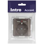 Розетка Intro Accent 6-410-08 , P+E Schuko со шторками, 16А-250В + 2хUSB, IP20, СУ, бронза