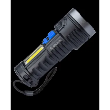 Фонарь ручной аккумуляторный 3Вт LED+3ВтCOB/Li-ion 18650 1200mAh/ABS-пл/индикатор/USB-шнур, КОСМОС