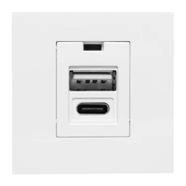 Розетка USB A+C, 2.1А, 2 гнезда, без индикатора, белая EKF