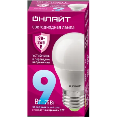 Лампа светодиодная 9вт OLL-G45-9-230-6.5K-E27-FR PRO 90-240В ОНЛАЙТ