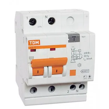 Выключатель автоматический дифференциального тока АД12 2п 63А C 100мА тип AC (4 мод) | SQ0204-0024 | TDM