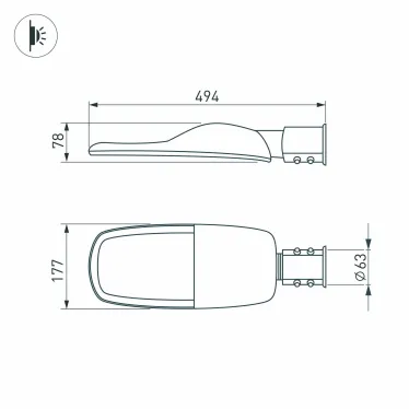 Светильник светодиодный OXOR-TURI-494х177-40W Warm3000 (GR, 144x75 deg, 230V) IP66 (ARL)