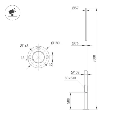 Опора освещения фланцевая OXOR-OT3-D108-L3000 (BK) (ARL, Сталь)