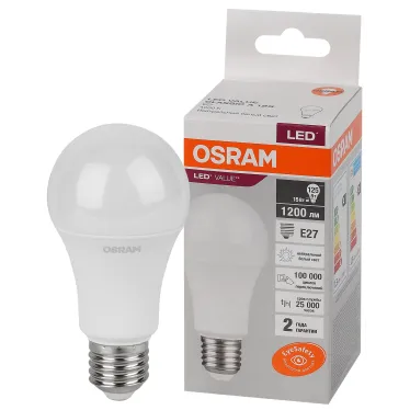Лампа светодиодная LED 15 Вт E27 4000К 1200Лм груша 220 В (замена 125Вт) OSRAM