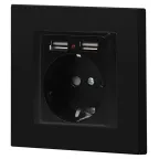 Розетка Intro Accent 6-410-05 , P+E Schuko со шторками, 16А-250В + 2хUSB, IP20, СУ, антрацит