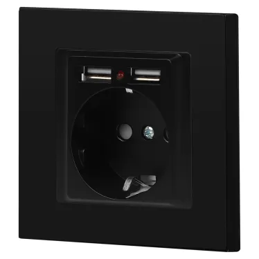 Розетка Intro Accent 6-410-05 , P+E Schuko со шторками, 16А-250В + 2хUSB, IP20, СУ, антрацит