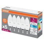Лампа светодиодная LED 7 Вт E14 6500К 560Лм свеча 220 В (замена 60Вт) OSRAM упак 5 шт