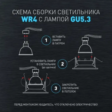 Светильник встраиваемый влагозащищенный под лампу MR16/GU5.3 (в комплект не входит) IP44 черный матовый WR4 SBK