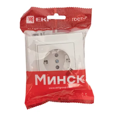 Розетка 1-местная СП с/з Минск 16А белая с защитными шторками с USB
