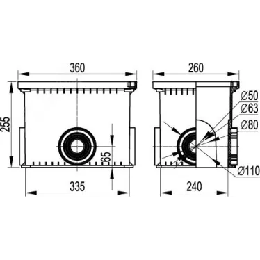Колодец смотровой переходной без дна для двустенн ых труб 335х240х255