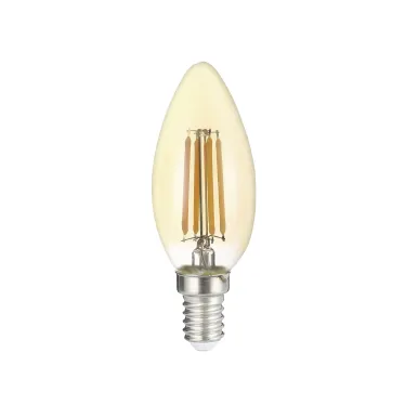 Лампа сетодиодная декоративная LED 6w E14 3000K свеча золотая филамент 230/50