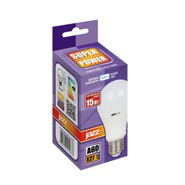 Лампа светодиодная LED 15w E27 4000K груша 230/50 Jazzway