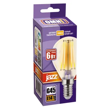 Лампа сетодиодная декоративная LED 6w E14 3000K шар золотой филамент 230/50 Jazzway