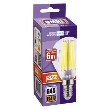 Лампа сетодиодная декоративная LED 6w E14 4000K шар прозрачный филамент 230/50