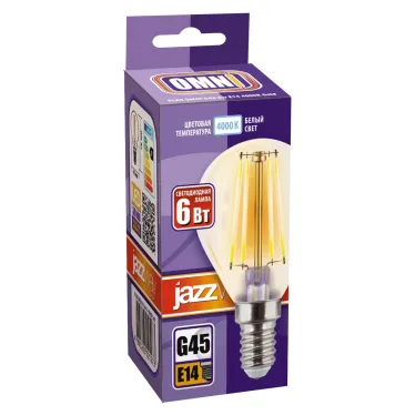 Лампа сетодиодная декоративная LED 6w E14 4000K шар золотой филамент 230/50 Jazzway