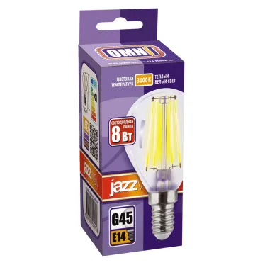Лампа сетодиодная декоративная LED 8w E14 3000K шар прозрачный филамент 230/50