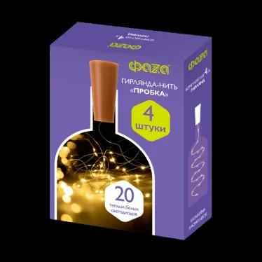 Комплект гирлянд декоративных, питание от ЭП  DC-G04-20YS4, комплект 4 шт., Пробки, желт., 20 LED, 3xAG13, IP20 | .5047914 | ФАZА