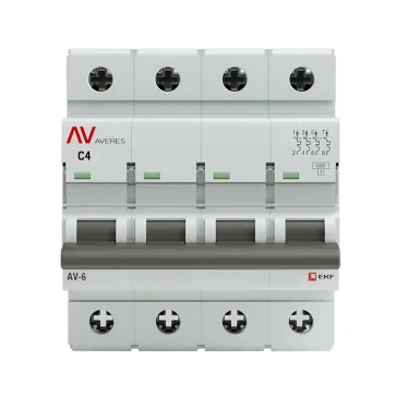 Выключатель автоматический AV-6 4P 4A (C) 6kA AVERES
