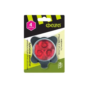 Фонарь велосипедный BR3-L03 задний 3 SMD, аккум., USB | .5034235 | ФАZА