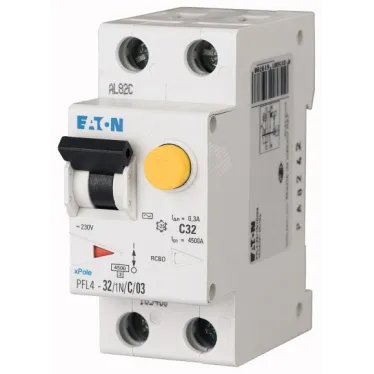 Выключатель автоматический дифференциальный 40/0,03А кривая отключения С 1+N полюсов отключающая способность 4,5 кА PFL4-40/1N/C/003