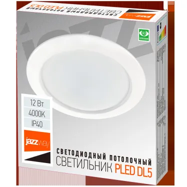 Светильник светодиодный встраиваемый ДВО-12w 4000K 1020Лм IP40, белый Jazzway