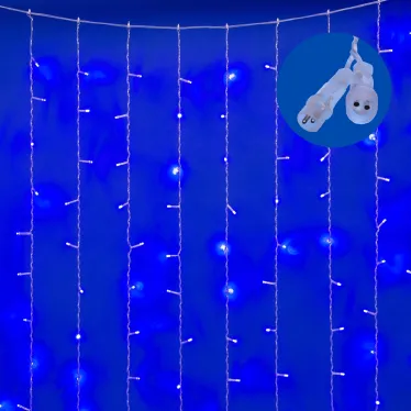 Занавес светодиодный с эффектом мерцания 3х2м Соединяемый 240 светодиодов Синий свет Провод прозрачный