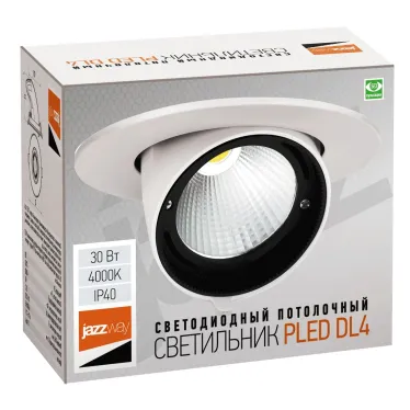 Светильник светодиодный встраиваемый ДВО-30W 4000K 2750Лм 24° поворотный White IP40 Jazzway
