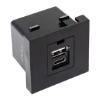Розетка USB A+C, 2.1А, 2 гнезда, без индикатора, черная, матовая EKF