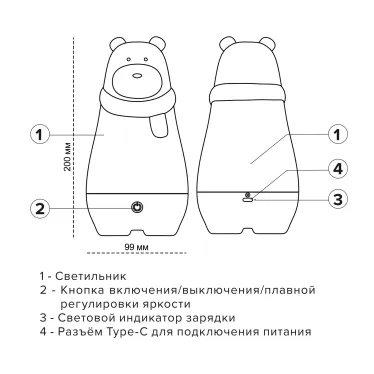 СВЕТИЛЬНИК настольный аккумуляторный светодиодный МИШКА синий JAZZway