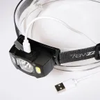 Фонарь налобный 5Вт LED + 2 x RED SMD ABS-пластик нейлон 5 режимов работы управление жестами дальность до 65м заряд microUSB в комплекте IP54