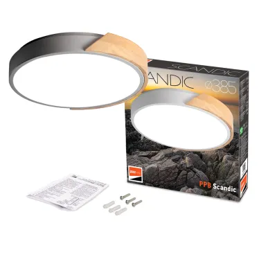 Светильник светодиодный потолочный SCANDIC ДБО-36W 4000К 2280Лм серый обрамление из натурального дерева IP20 Jazzway