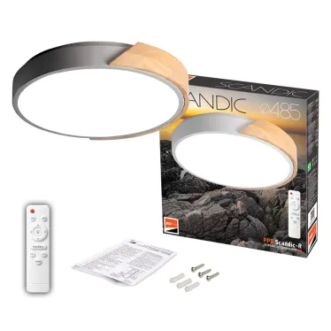 Светильник светодиодный потолочный SCANDIC ДБО-90W 4000К 7200Лм серый обрамление из натурального дерева IP20 Jazzway
