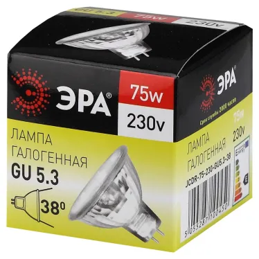 Лампа накаливания галогенная GU5.3-JCDR (MR16) -75W-230V-CL (галоген, софит, 75Вт, нейтр, GU5.3) (10/200/6000)