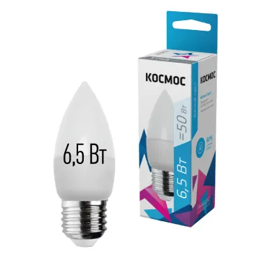 Лампа светодиодная LED 6.5Вт Свеча 220В Е27 D37х100 4500К белый 520 лм