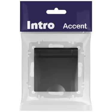 Розетка Intro Accent 6-203-05 2P+E Schuko с крышкой, 16А-250В, IP20, СУ, антрацит