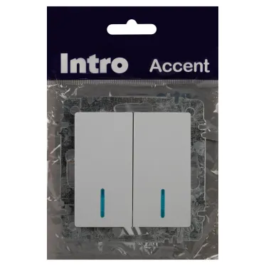 Выключатель Intro Accent 6-105-01 двойной с подсветкой, 10А-250В, IP20, СУ, AL/CU, белый