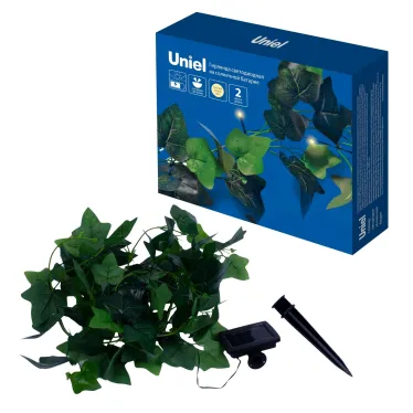 Садовая гирлянда на солнечной батарее USL-S-135/PT2000 IVY Плющ 20 светодиодов Теплый белый свет 1*АА Ni-Mh аккумулятор в/к IP44